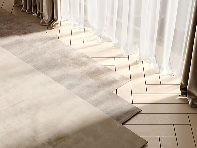 Light Beige Square Rug With Soft Texture On Wooden Floor Under Natural Light 3d model