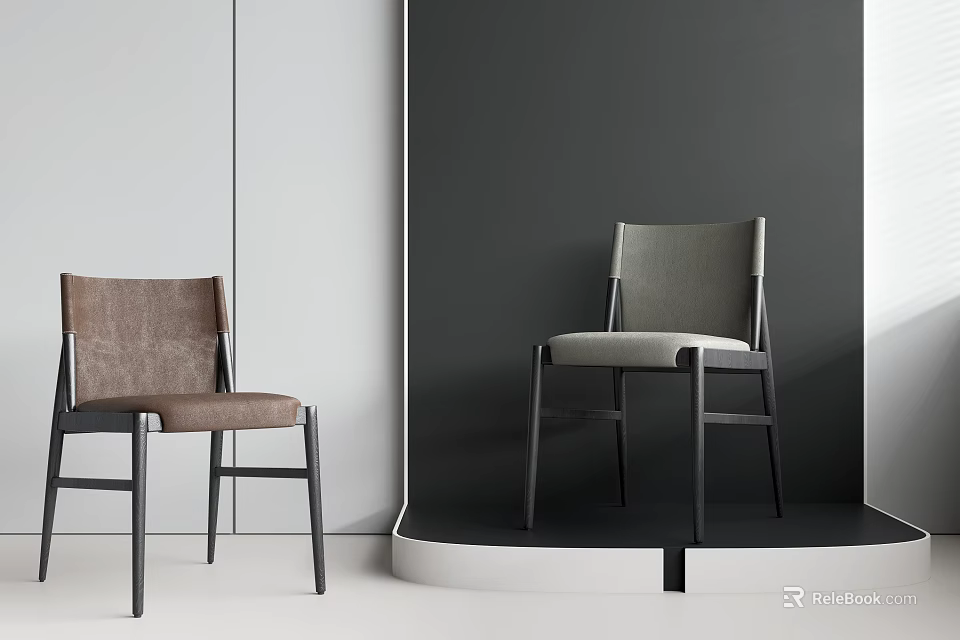 Modern Dining Chairs In Brown And Gray With Minimalist Design And Neutral Wall Backdrop 3d model 