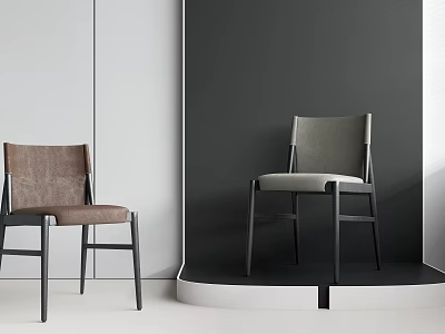 Modern Dining Chairs In Brown And Gray With Minimalist Design And Neutral Wall Backdrop 3d model