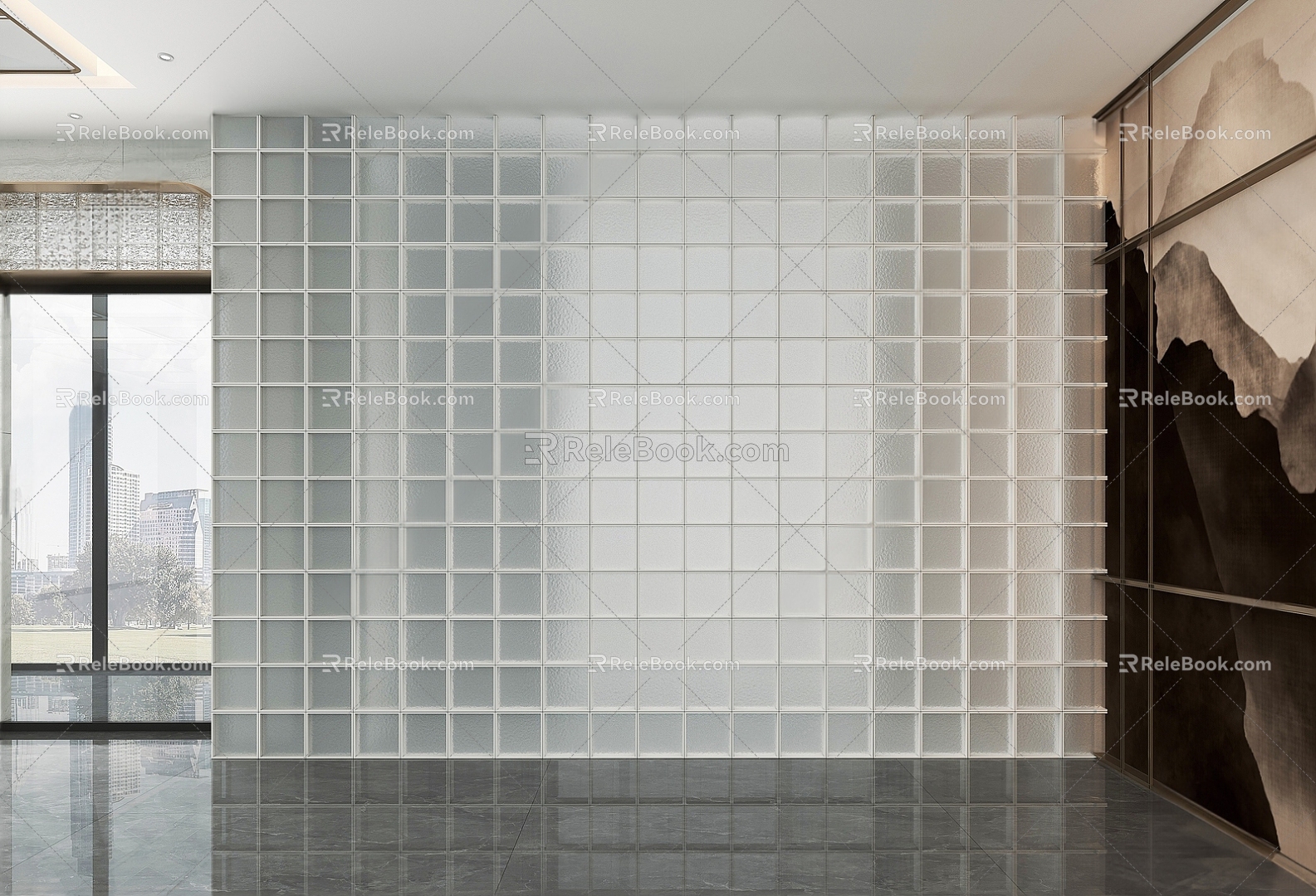 Modern glass brick glass brick frosted partition 3d model