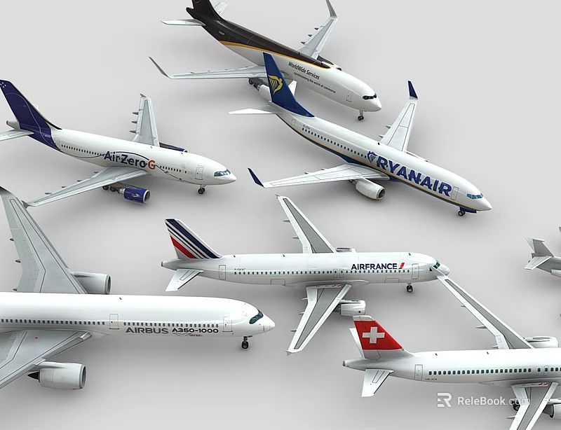 Commercial Airliners From Various Airlines Fleet 3d model