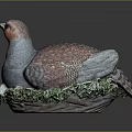 Detailed Bird Sculpture With Red Gray Brown Feathers Green Base And Eggs