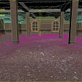 Unfinished Industrial Interior With Red Brick Walls Arched Windows Columns Black Bases Exposed Concrete Ceiling