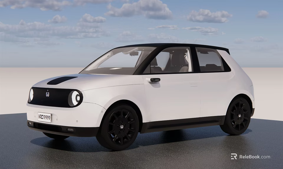 Modern White Compact Car With Black Roof And Stylish Black Wheels 3d model 