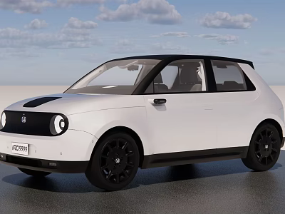 Modern White Compact Car With Black Roof And Stylish Black Wheels 3d model