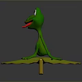 Cartoon Style Green Frog With Big Eyes Sitting On Yellow Lily Pads