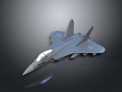 Gray Military Fighter Jet with 55-35 Marking Twin Tail Fins and Mounted Missiles 3d model