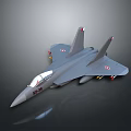 Gray Military Fighter Jet with 55-35 Marking Twin Tail Fins and Mounted Missiles