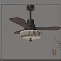 Modern Minimalist Ceiling Fan Light with Wooden Blades Black Metal Base and White Lantern Lampshade