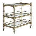 Elegant Gold Metal Frame Storage Shelf With Multiple Glass Shelves And Wheels