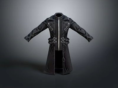 Stylish Black Long Coat Design With Zipper Closures And Adjustable Belt For Daily Wear 3d model