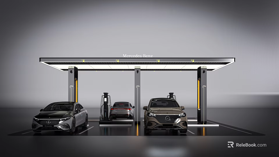 Mercedes-Benz Electric Vehicle Charging Station With Commercial Charging Piles And Parking Bays 3d model 