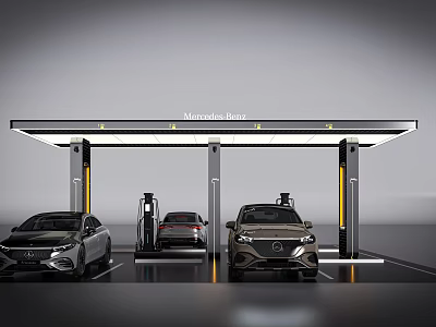 Mercedes-Benz Electric Vehicle Charging Station With Commercial Charging Piles And Parking Bays 3d model