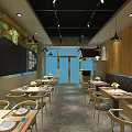 Modern Hot Pot Restaurant Interior With Wooden Decor Dining Tables And Beverage Cooler