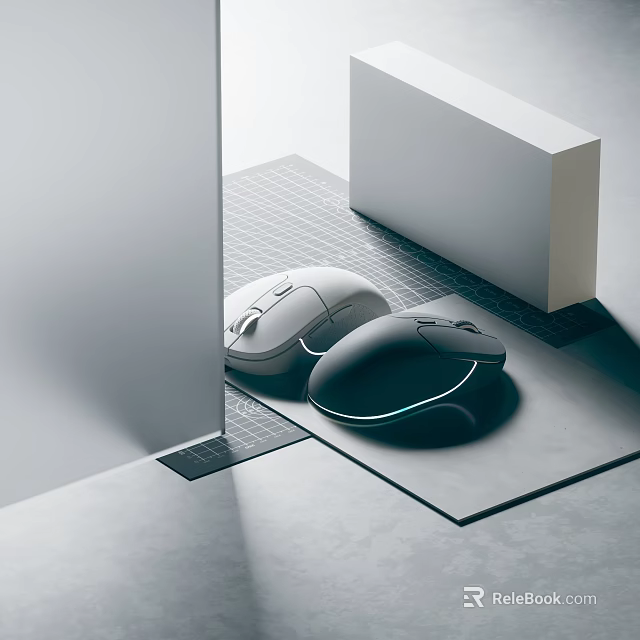 Two Wireless Computer Mice With Ergonomic Design On Grid Mouse Pad 3d model 