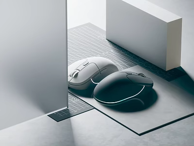 Two Wireless Computer Mice With Ergonomic Design On Grid Mouse Pad 3d model