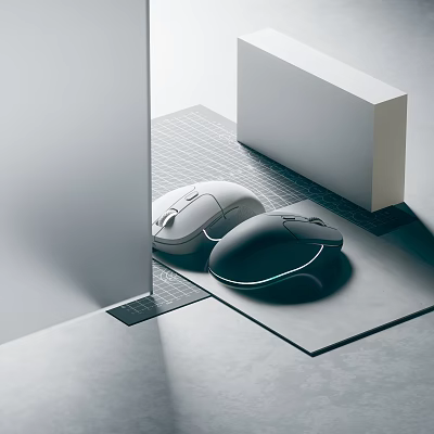 Two Wireless Computer Mice With Ergonomic Design On Grid Mouse Pad 3d model