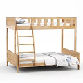 Simple Wooden Bunk Bed With Ladder Guardrails And Floral Bedding Mattresses