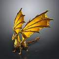 3D Golden Dragon Sculpture With Yellow Wings And Intricate Scales Design