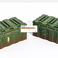 Green Military Storage Boxes with Metal Latches Secure Closure and Labeled Details 3d model