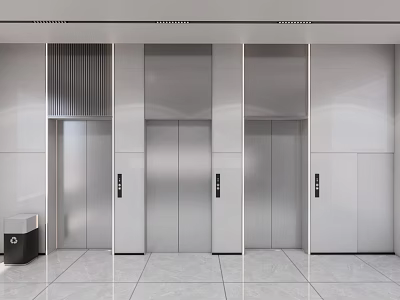 Modern Elevator Lobby With Three Silver Elevators White Walls And Sleek Floor 3d model