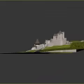 Ancient Castle Miniature Model Featuring Green Landscape Stone Pathways And Historical Architecture