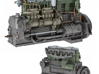 Vintage Industrial Engine With Mechanical Cylinders Metal Gears And Pipeline Components 3d model