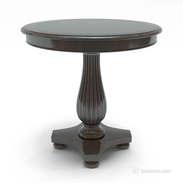 Round Dark Wood Dining Table With Pedestal Base And Classic Design 3d model