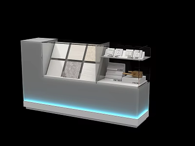 Modern Display Shelf With Glass Sections Slanted Sample Panels Blue LED Lighting For Retail 3d model