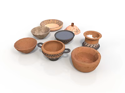Artisan Crafted Ceramic Sculptures With Various Shapes Bowls Cups And Lidded Containers 3d model
