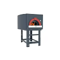 Blue Pizza Oven With Red Border And Flames On Metal Stand