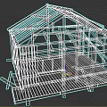 Wooden House Under Construction With Wooden Frame Beams And Floor Structure