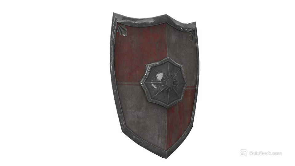 Medieval Shield Weapon With Metal Frame Hexagonal Star Emblem And Reddish Brown Gray Color Scheme 3d model 