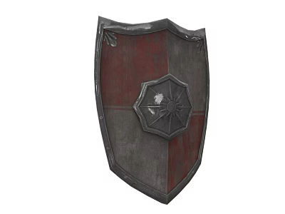 Medieval Shield Weapon With Metal Frame Hexagonal Star Emblem And Reddish Brown Gray Color Scheme 3d model