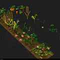 Various Plants Growing in Soil Including Strawberry Corn Wheat Potato Beans Pumpkin and Tomato