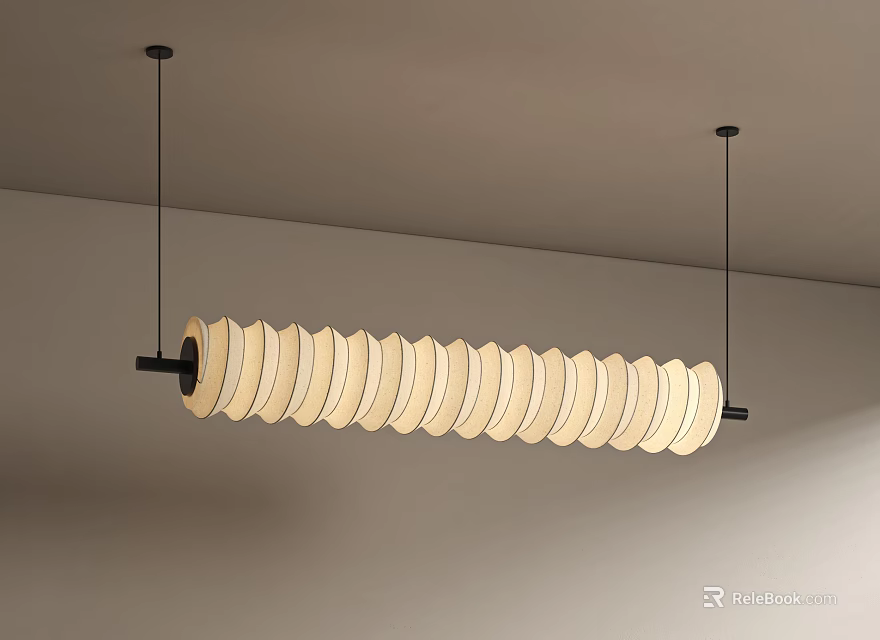 Modern Long Spiral Chandelier With White Discs And Black Hanging Frame 3d model 