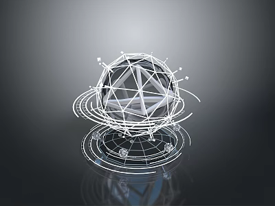 Contemporary Decorative Sphere With Geometric White Lines Design And Reflective Base For Home 3d model