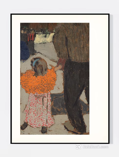 Figure Painting Of Little Girl In Pink Dress With Orange Scarf And Adult Holding Hands 3d model 