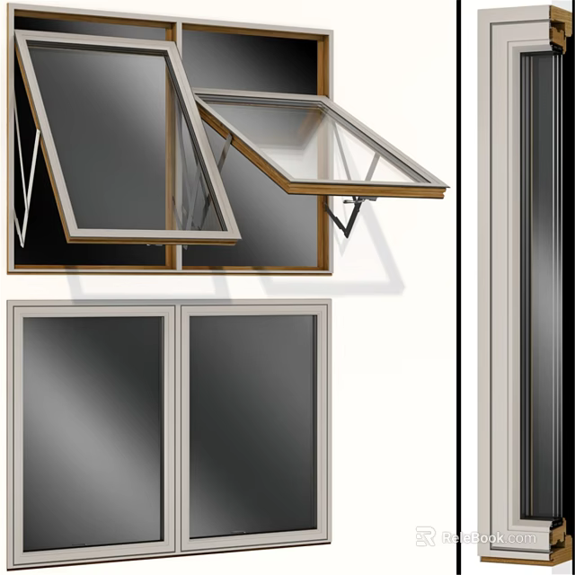 Modern Casement Window With Aluminum Frame And Double Glazed Glass Design 3d model 