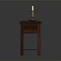 Dark Wooden Display Shelf Cabinet With Drawer Lower Shelf Candle Holder And Small Dish
