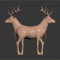 Two Pink Deer Sculptures Standing Gracefully On Dark Background With Reflection 3d model