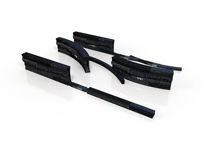 Black Industrial Elongated Curved Mechanical Components With Grooved Surface Design 3d model