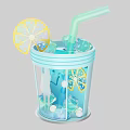 Vibrant Photo Spot With Blue Cup Lemon Slice Straw Bubbles And Silhouette Figure