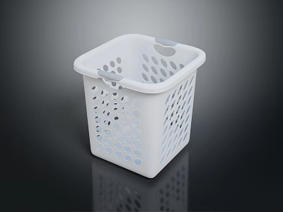 White Plastic Laundry Basket With Perforated Dot Design And Side Handles For Home Organizing 3d model