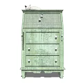 Vintage Green Storage Cabinet With Drawers And Cat On Top Design