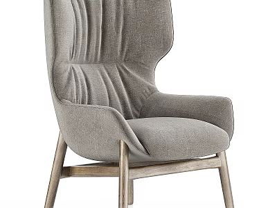 Gray Single Sofa With Pleated Back And Wooden Legs Modern Design 3d model