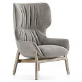 Gray Single Sofa With Pleated Back And Wooden Legs Modern Design