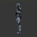 Blue Humanoid Robot With Mechanical Structure Open Arms And Detailed Metallic Body
