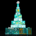 Turquoise Stacked Boxes Christmas Tree Decoration With Snowflake Top And Patterns
