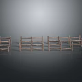 Rural Landscape Showcasing Neatly Arranged Multiple Wooden Fences On Reflective Gray Background